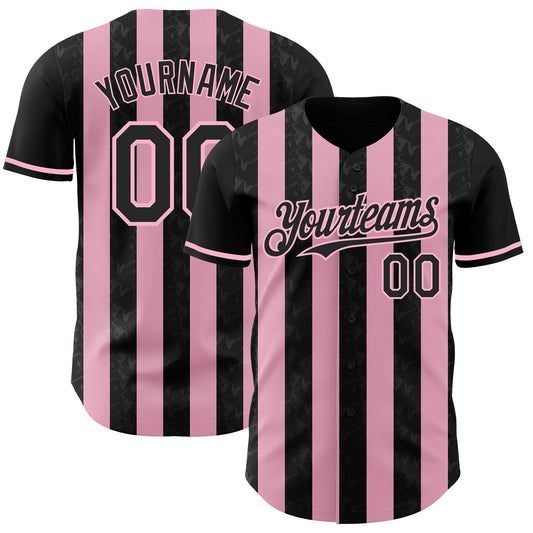 Custom Black-Light Pink Classic Vertical Stripe Fluid Liquid Texture Authentic Baseball Jersey