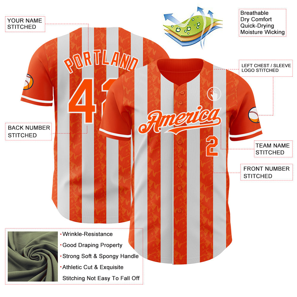 Custom Orange-White Classic Vertical Stripe Fluid Liquid Texture Authentic Baseball Jersey
