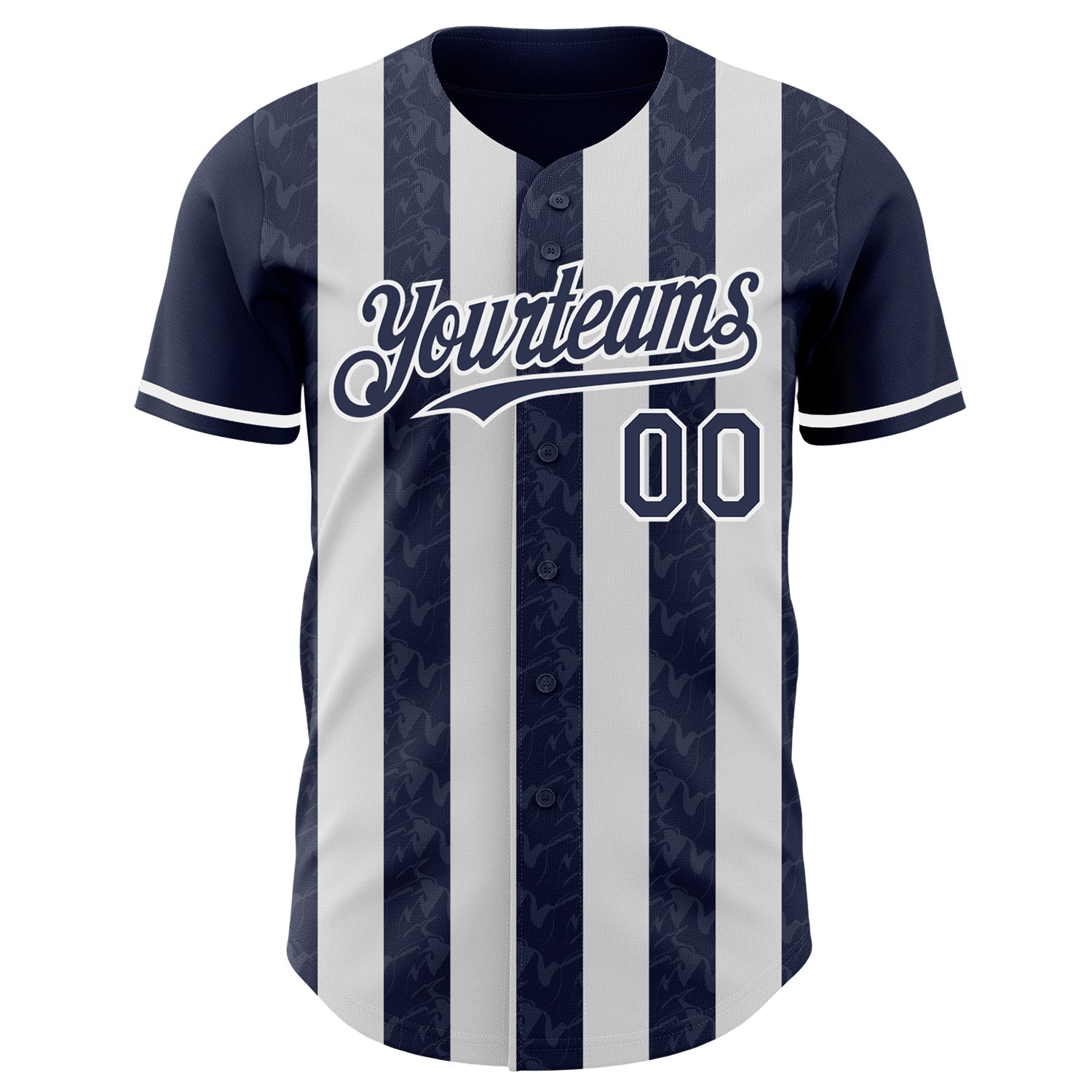 Custom Navy-White Classic Vertical Stripe Fluid Liquid Texture Authentic Baseball Jersey