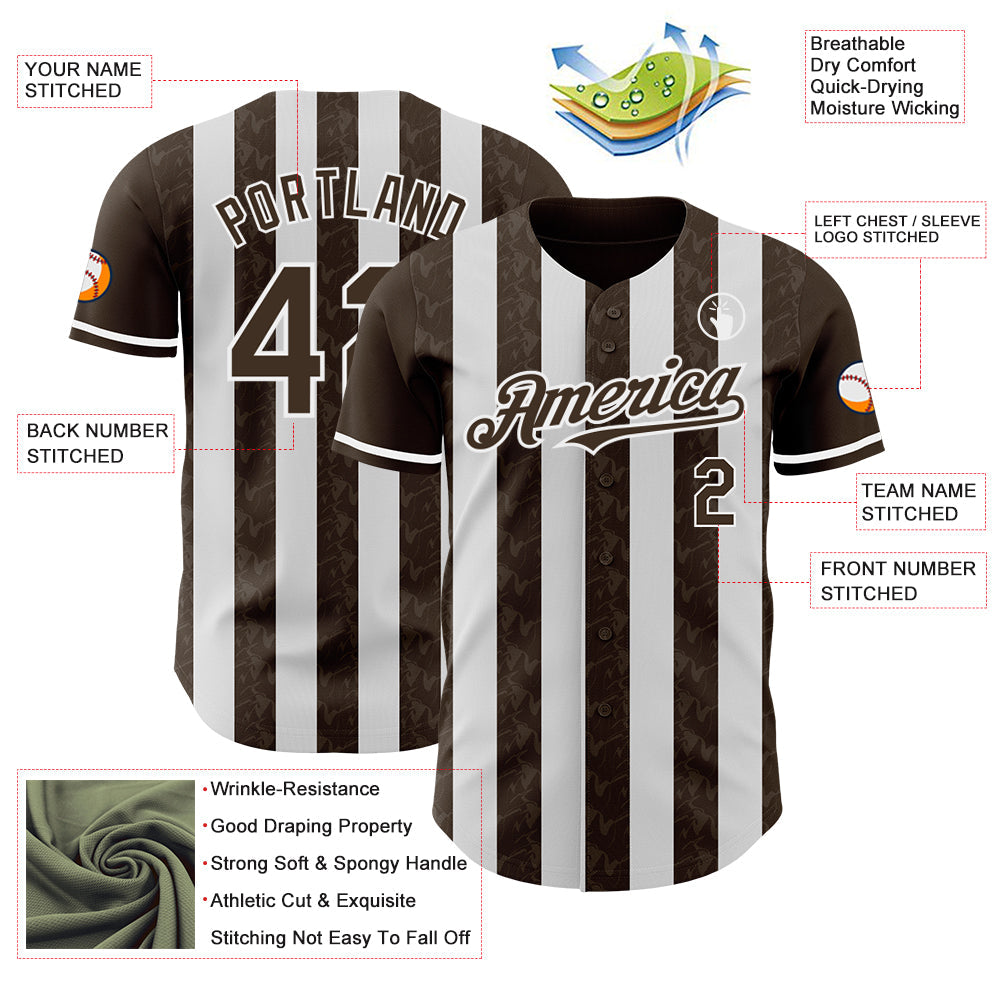 Custom Brown-White Classic Vertical Stripe Fluid Liquid Texture Authentic Baseball Jersey