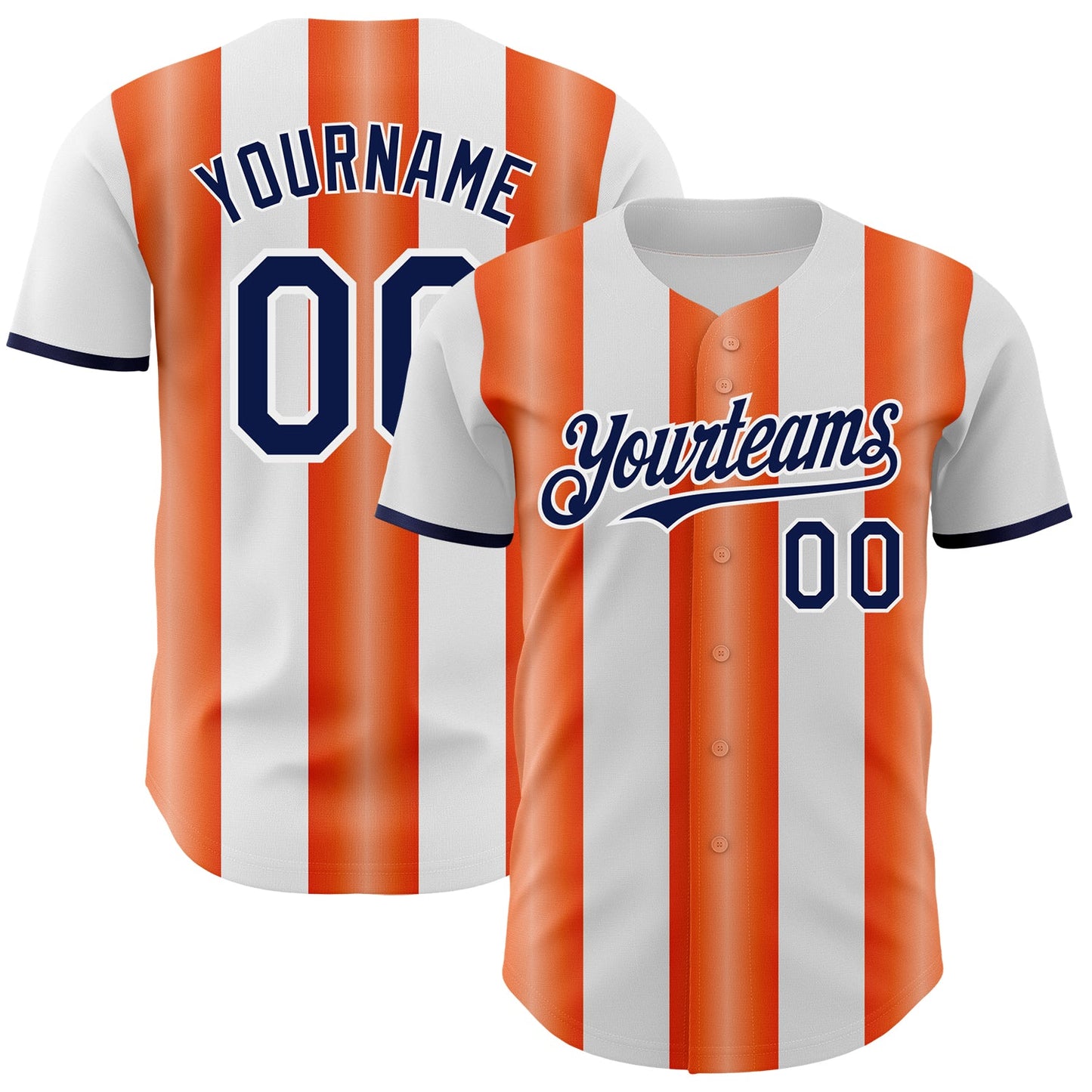 Custom White Navy-Orange Gradient Vertical Stripe Argentina Style Authentic Baseball Jersey