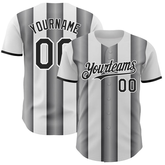 Custom White Black-Steel Gray Gradient Vertical Stripe Argentina Style Authentic Baseball Jersey