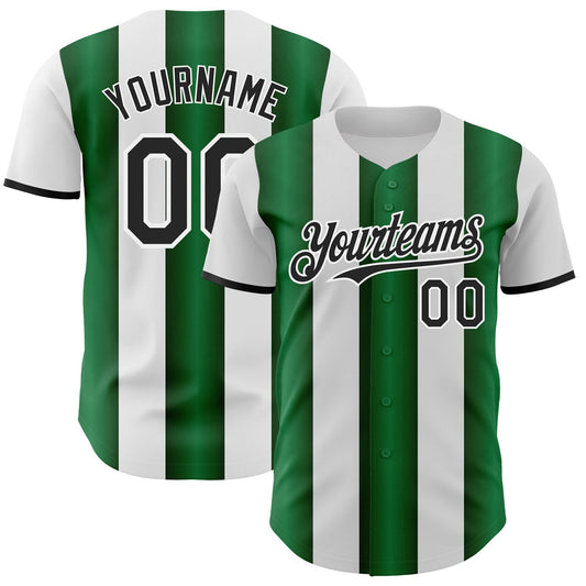 Custom White Black-Green Gradient Vertical Stripe Argentina Style Authentic Baseball Jersey