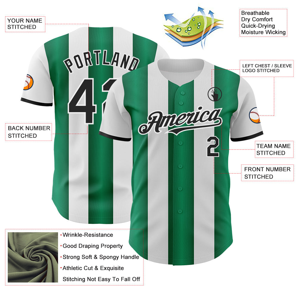 Custom White Black-Kelly Green Gradient Vertical Stripe Argentina Style Authentic Baseball Jersey