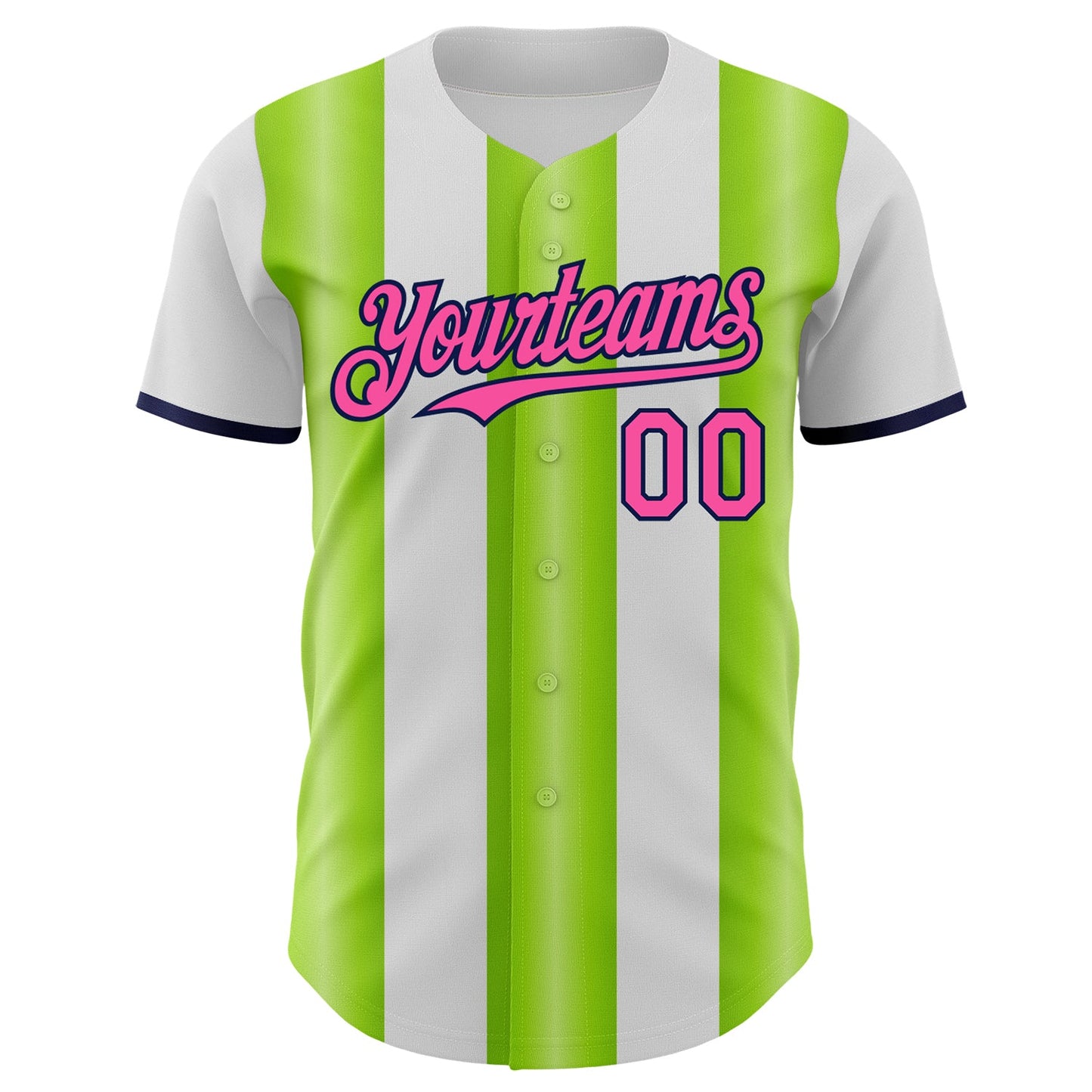Custom White Pink Neon Green-Navy Gradient Vertical Stripe Argentina Style Authentic Baseball Jersey