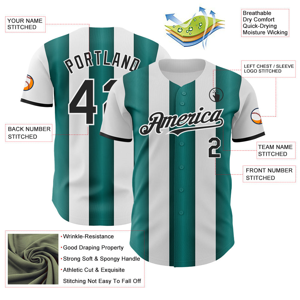 Custom White Black-Midnight Green Gradient Vertical Stripe Argentina Style Authentic Baseball Jersey