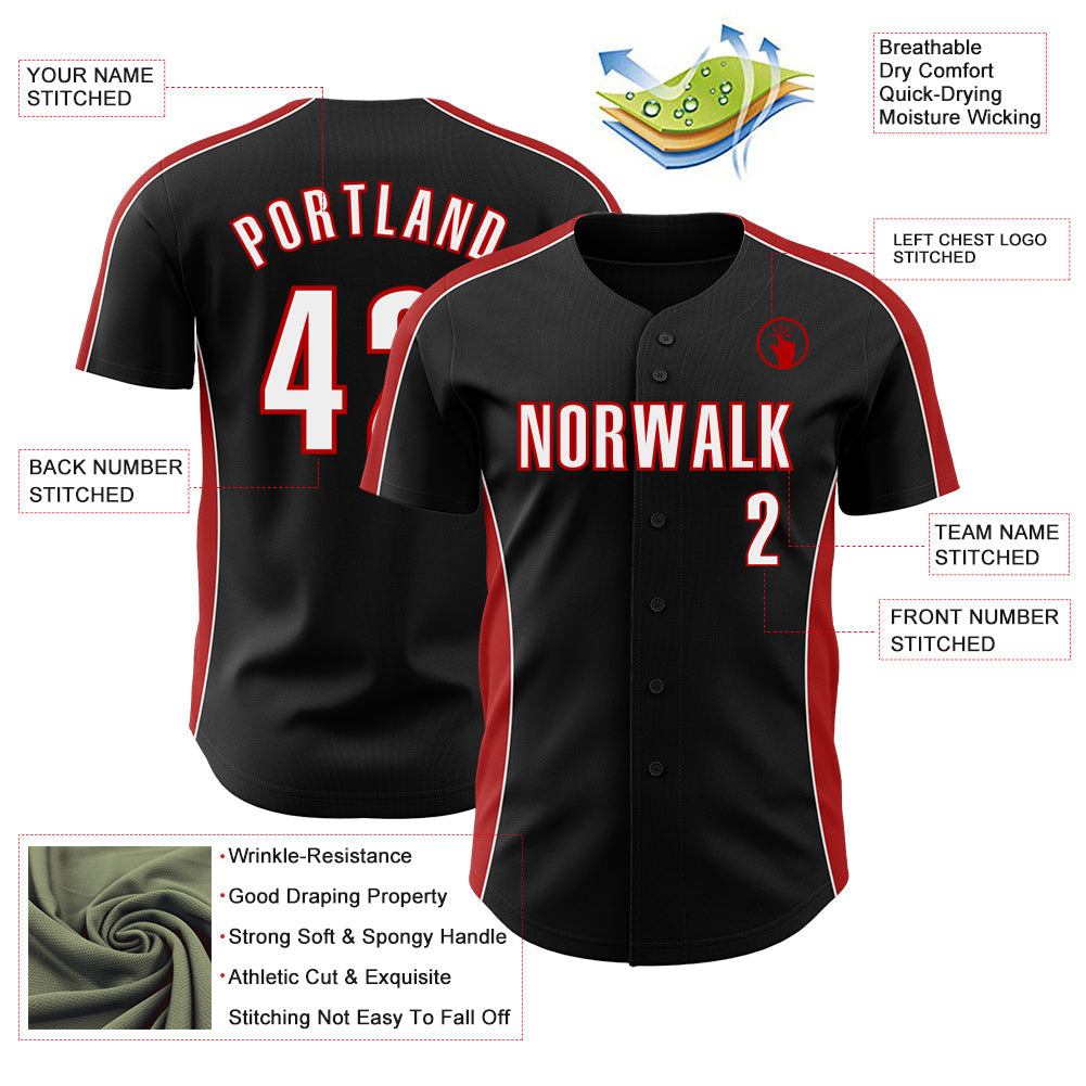 Custom Black White-Red Classic Color Block Side Panel Stripe Authentic Baseball Jersey