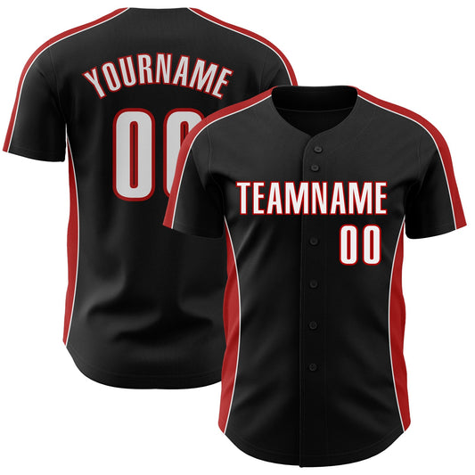 Custom Black White-Red Classic Color Block Side Panel Stripe Authentic Baseball Jersey