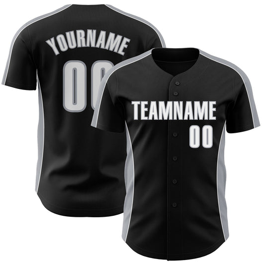 Custom Black White-Gray Classic Color Block Side Panel Stripe Authentic Baseball Jersey