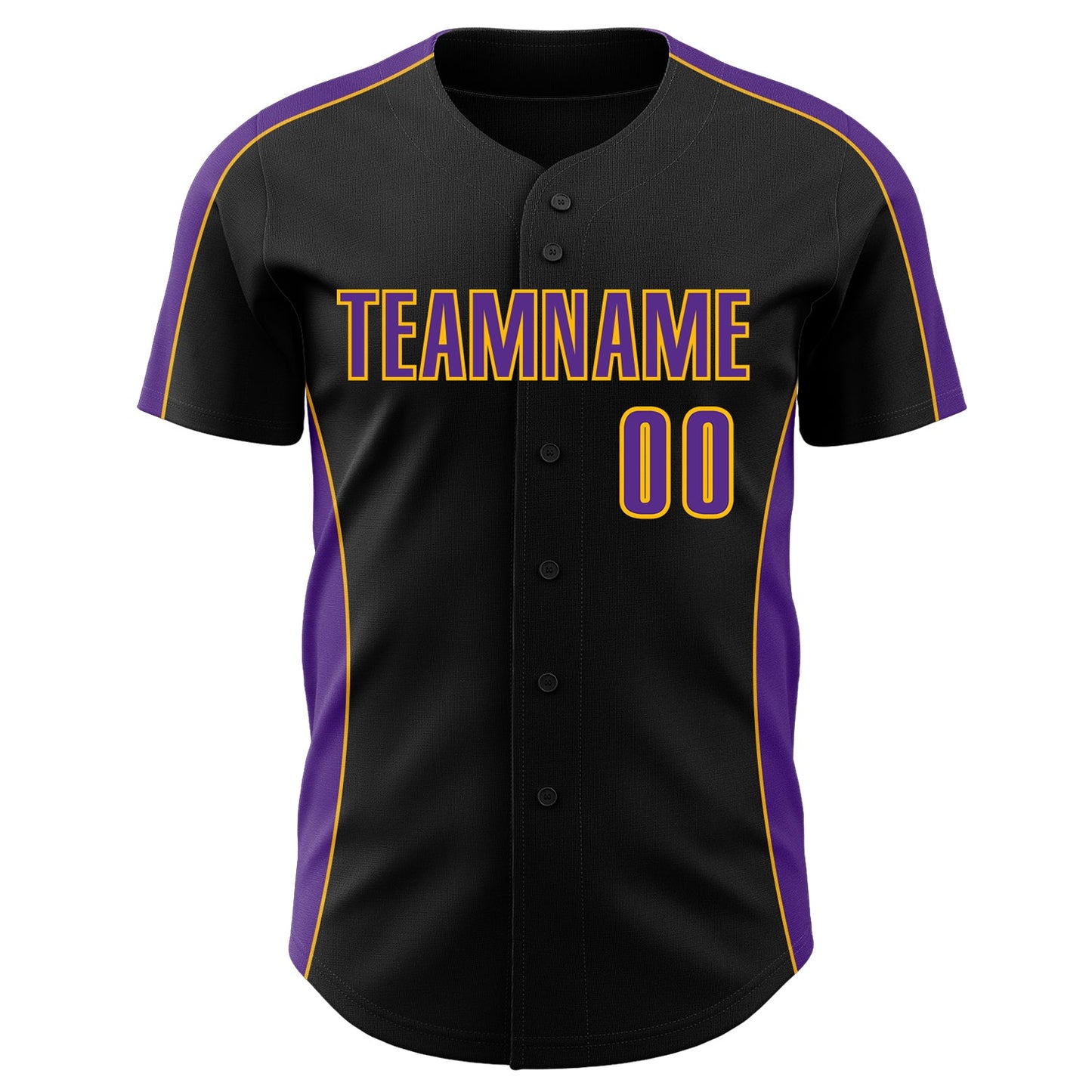 Custom Black Purple-Gold Classic Color Block Side Panel Stripe Authentic Baseball Jersey