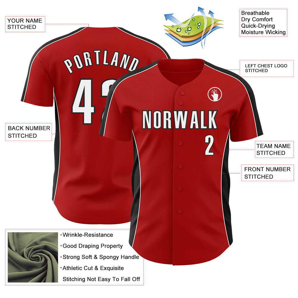 Custom Red White-Black Classic Color Block Side Panel Stripe Authentic Baseball Jersey