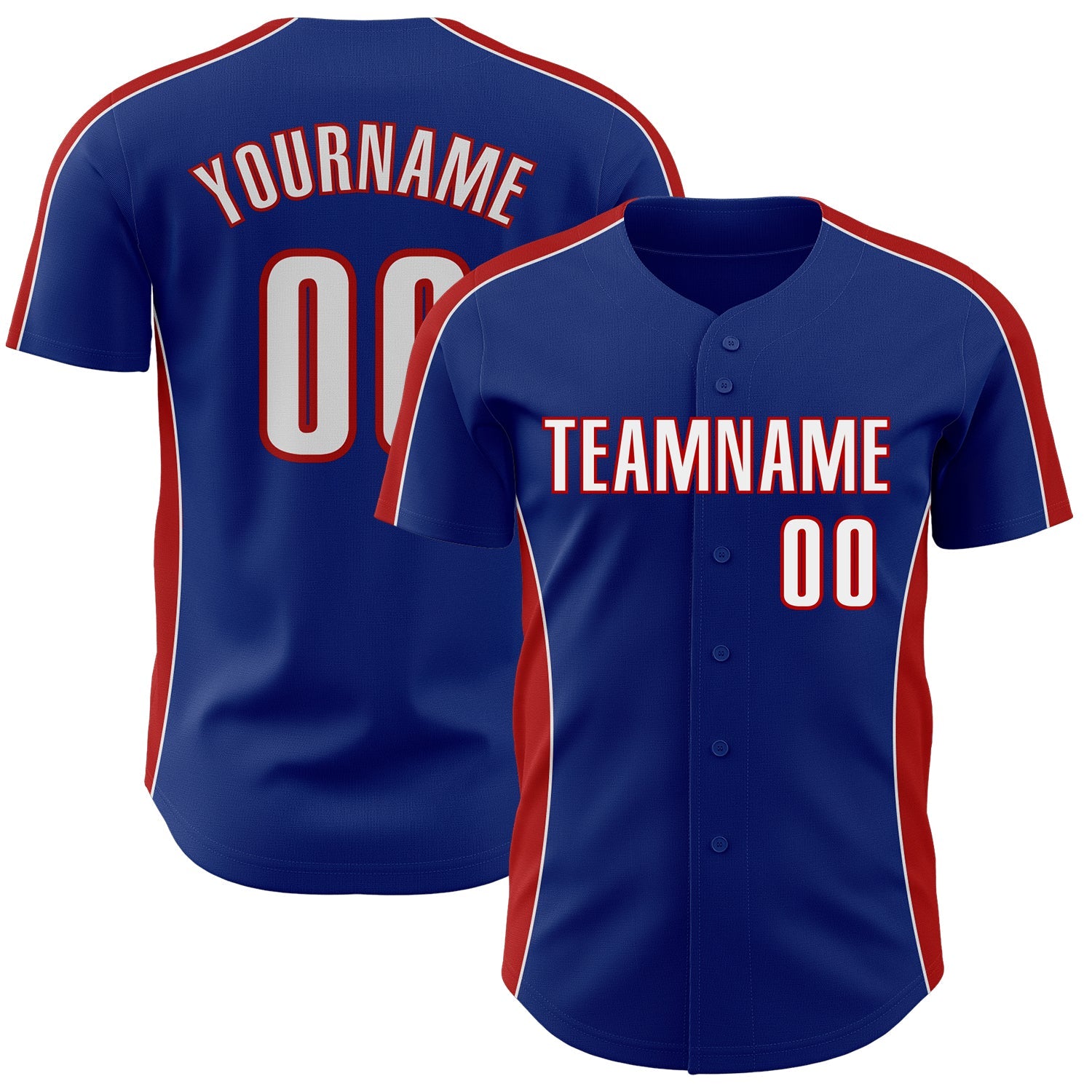 Custom Royal White-Red Classic Color Block Side Panel Stripe Authentic Baseball Jersey