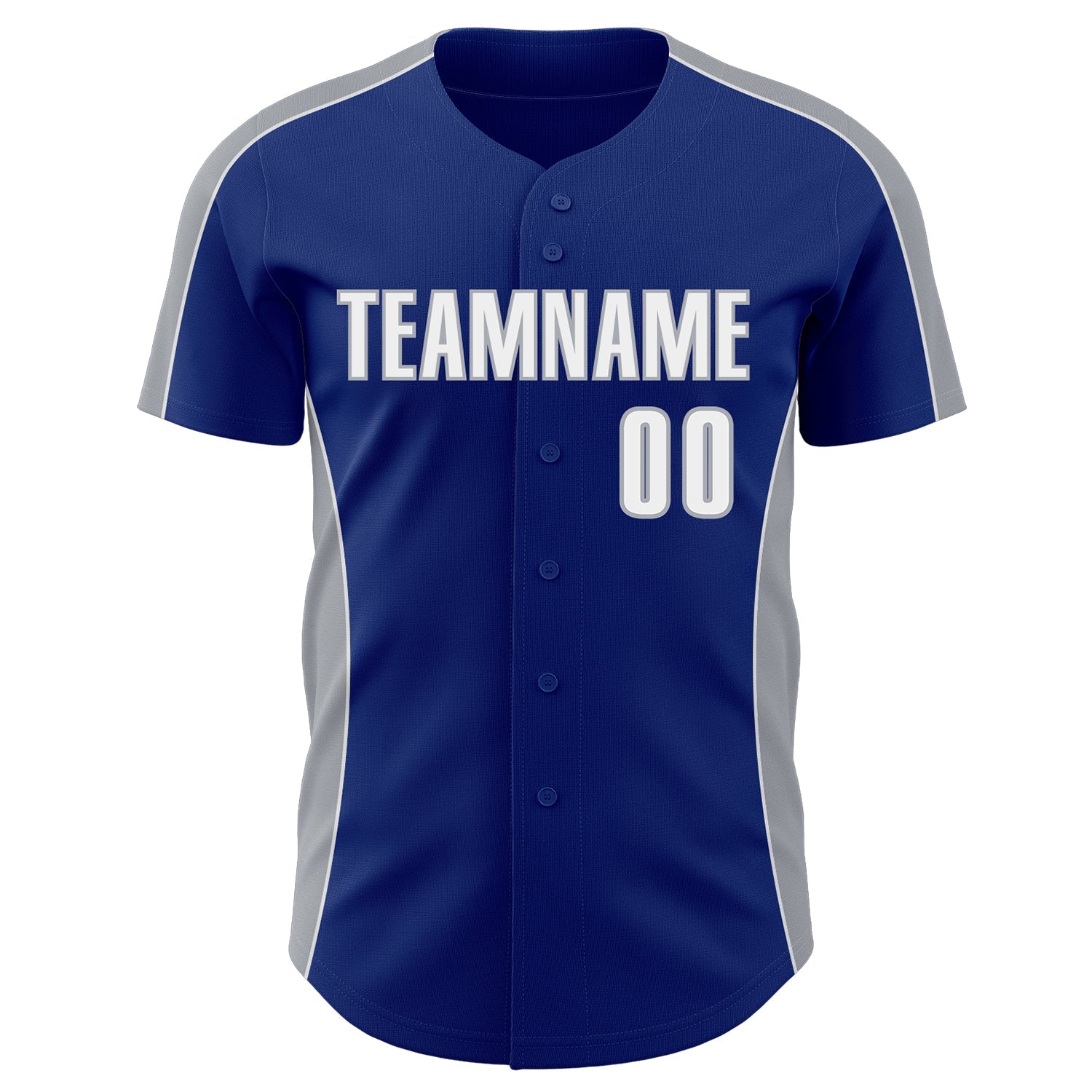 Custom Royal White-Gray Classic Color Block Side Panel Stripe Authentic Baseball Jersey