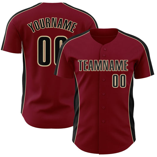 Custom Crimson Black-Cream Classic Color Block Side Panel Stripe Authentic Baseball Jersey