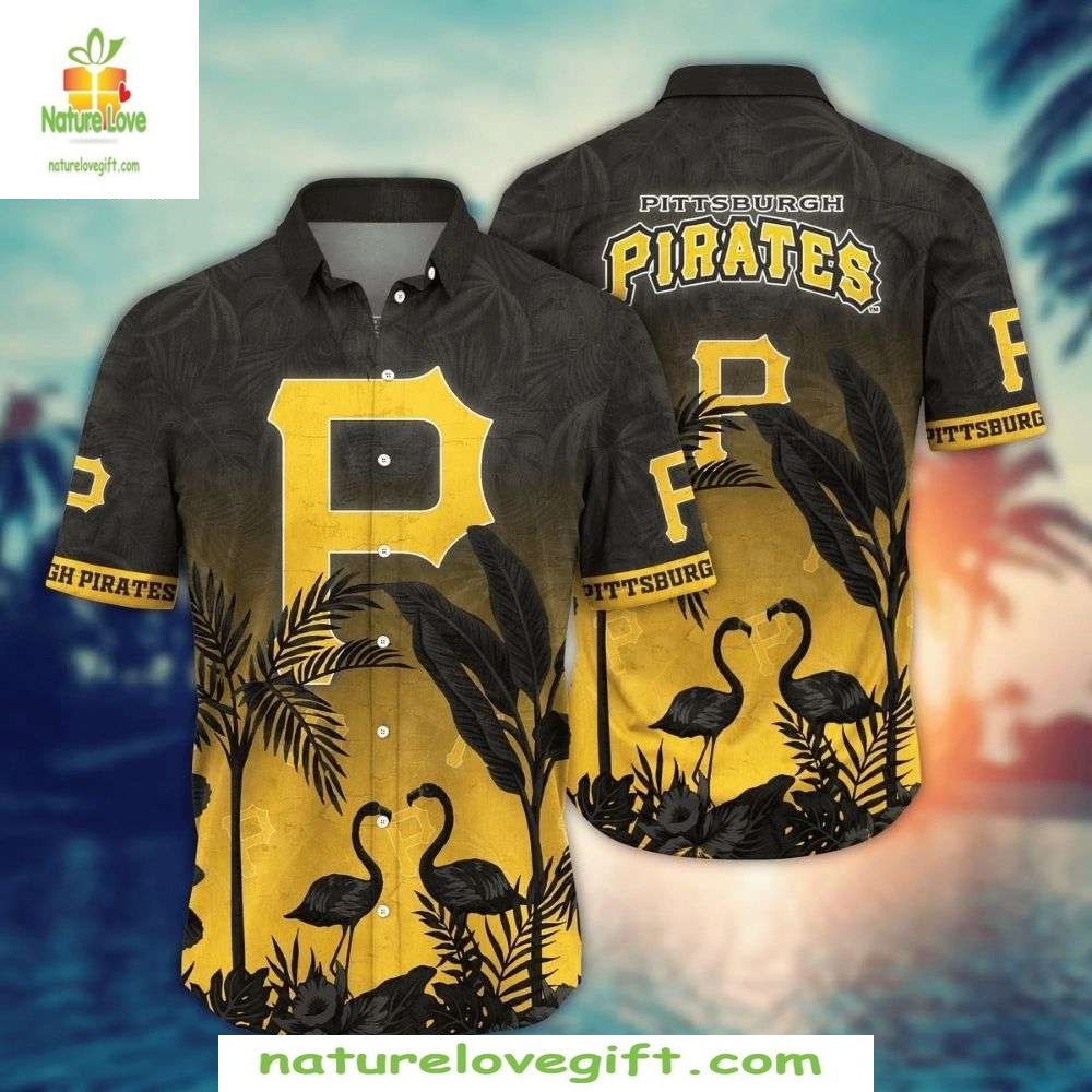 Pittsburgh Pirates Hawaiian Shirt Black Flamingo MLB Island Nights Baseball Apparel