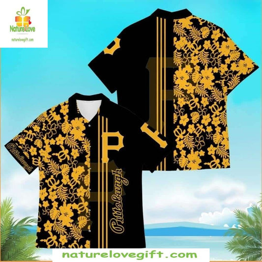 Pittsburgh Pirates Hawaiian Shirt Golden Turtle Flowers Baseball Apparel
