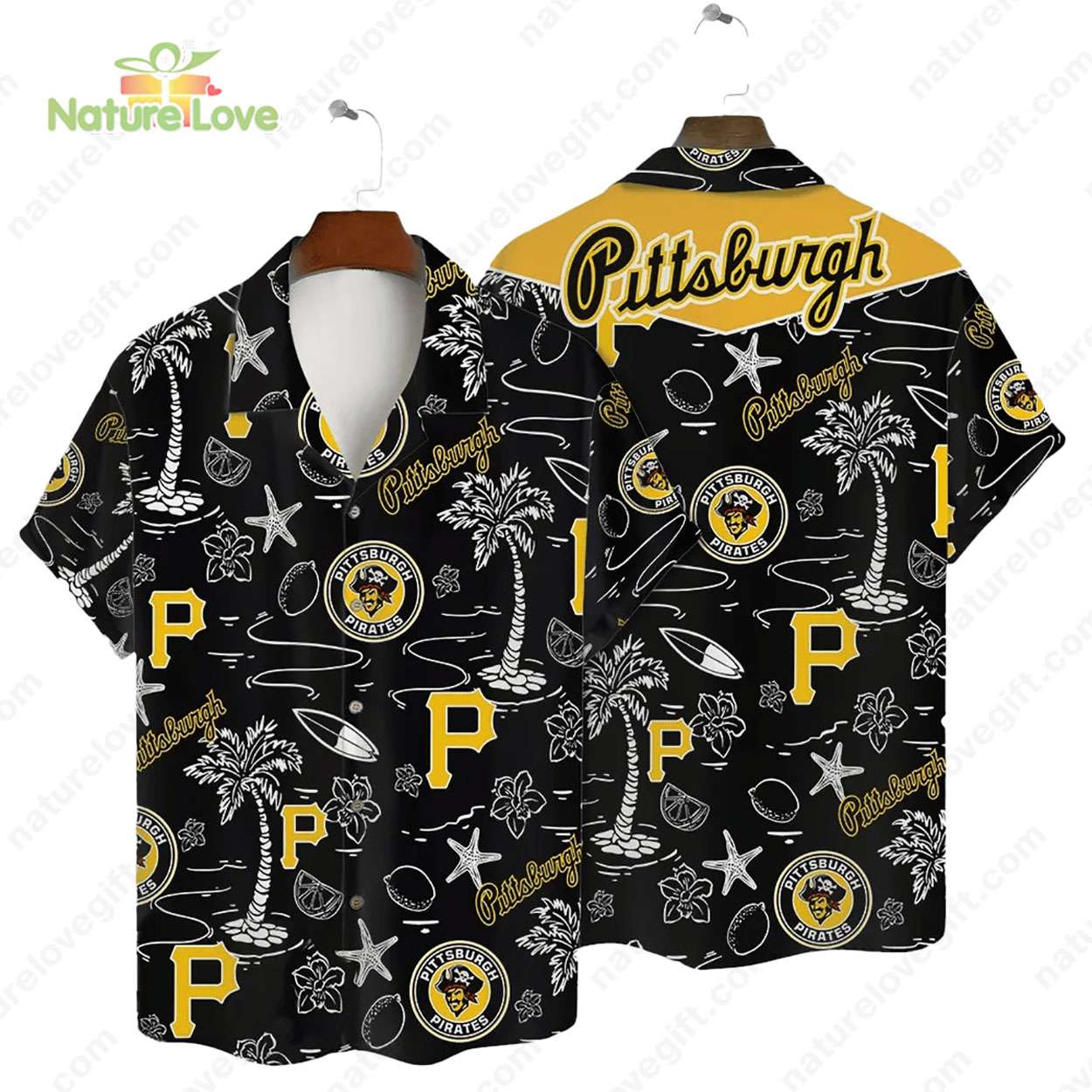 Pittsburgh Pirates Tropical Palms MLB Black Hawaiian Shirt