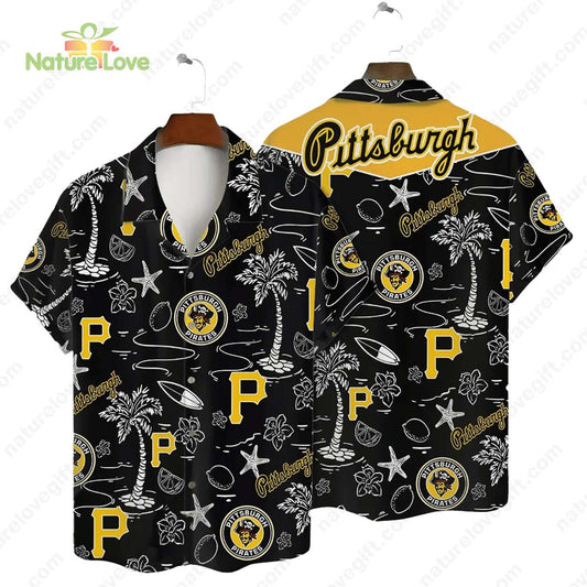 Pittsburgh Pirates Tropical Palms MLB Black Hawaiian Shirt