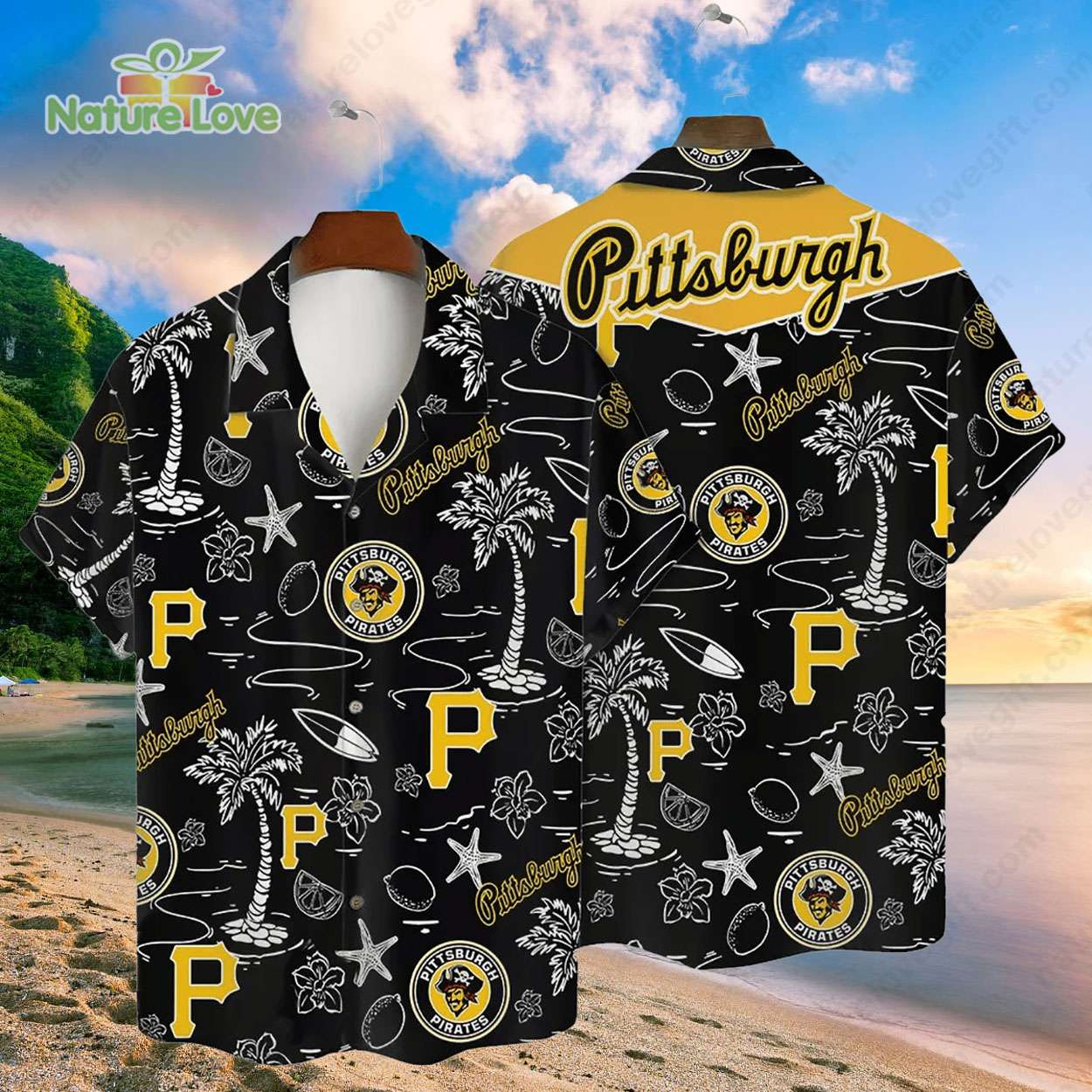 Pittsburgh Pirates Tropical Palms MLB Black Hawaiian Shirt