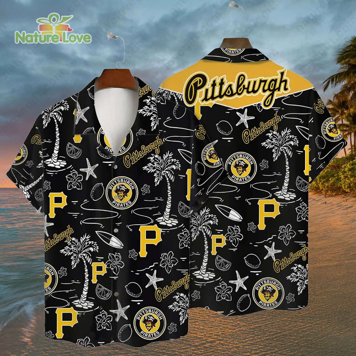 Pittsburgh Pirates Tropical Palms MLB Black Hawaiian Shirt