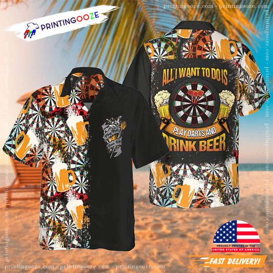 Play Dart And Drink Beer Happy Beer Day Hawaiian Shirt