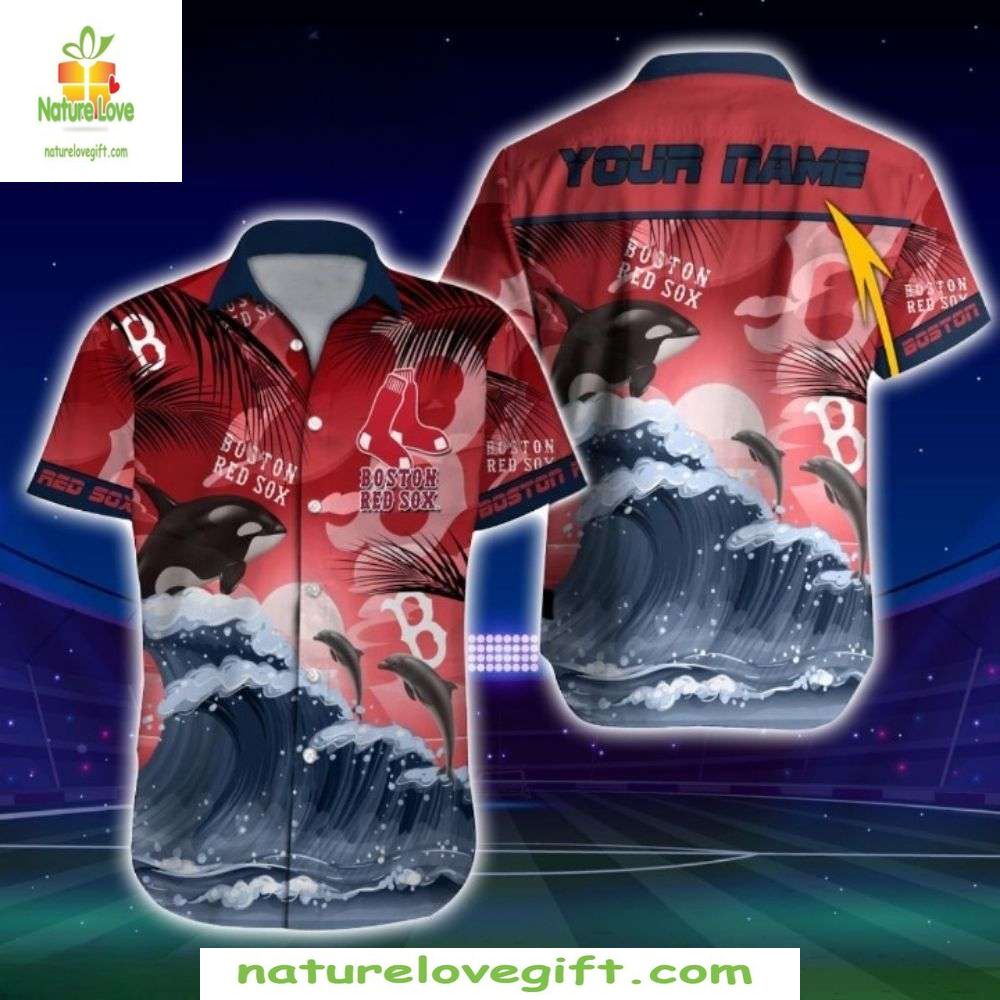 Boston Red Sox Hawaiian Shirt Playful Dolphin Tropical Baseball Apparel