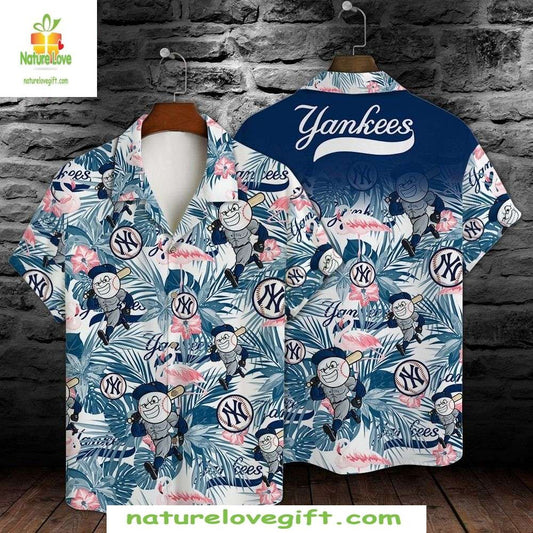 New York Yankees Hawaiian Shirt Cartoon Mascots Flamingos Baseball Apparel