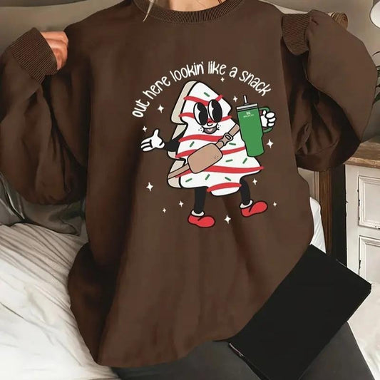 Plus Size Christmas Print Pullover Sweatshirt, Casual Long Sleeve Crew Neck Sweatshirt For Fall & Spring, Women's Plus...
