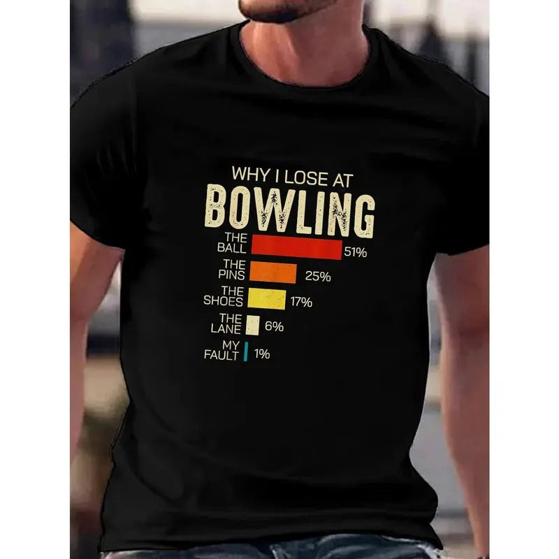 Plus Size Men's Bowling Print T-Shirt, Casual Short Sleeve Crew Neck Tee for Street Fashion Made in USA Hoodie, Sweatshirt