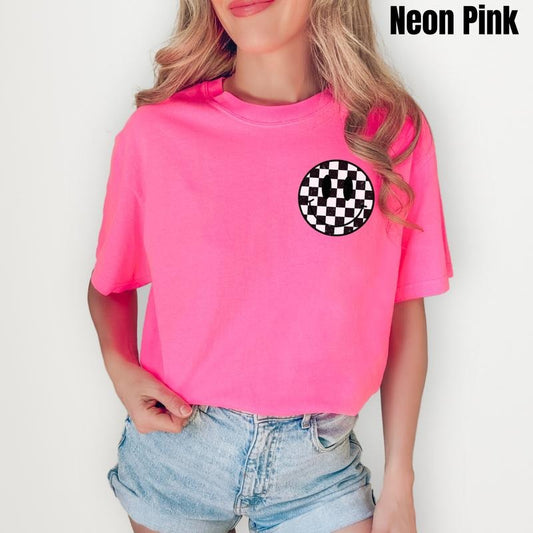 Pocket Size - Checkerboard Happy Face Comfort Colors T-Shirt 'NLB' Hoodie, Sweatshirt | InkThreadWorks.com