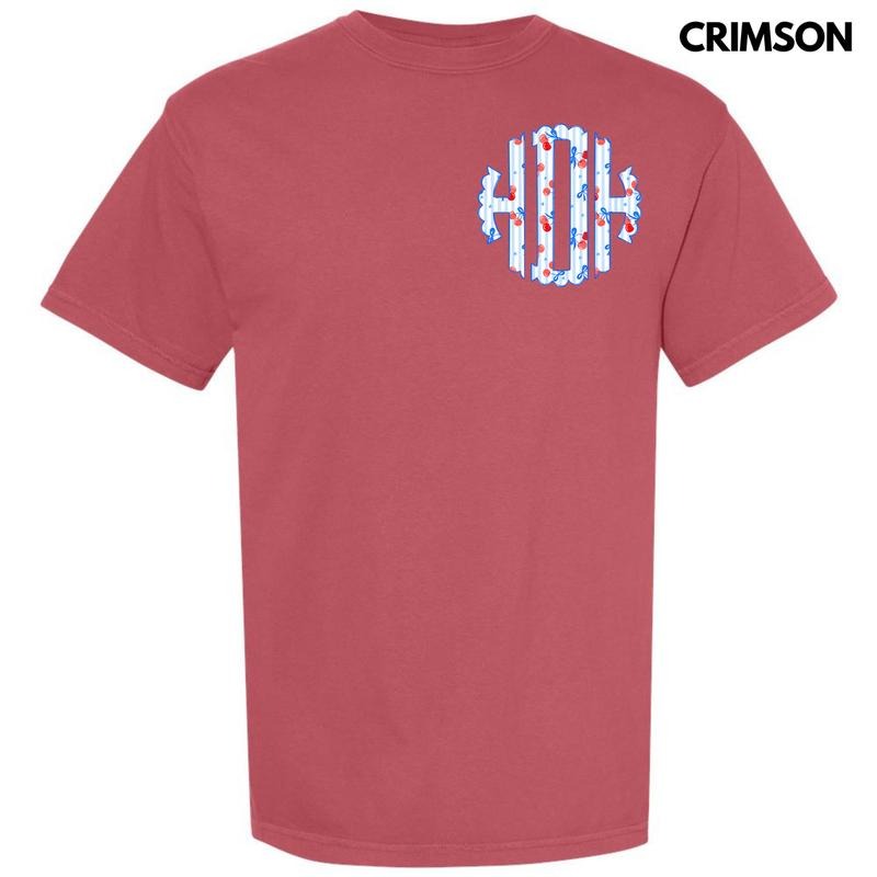 Pocket Size - Cherry Stripe Monogram Comfort Colors T-Shirt 'NLB' Hoodie, Sweatshirt | InkThreadWorks.com