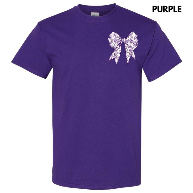 Pocket Size -Purple Floral Bow Gildan Short Sleeve T-Shirt 'NLB' Hoodie, Sweatshirt | InkThreadWorks.com