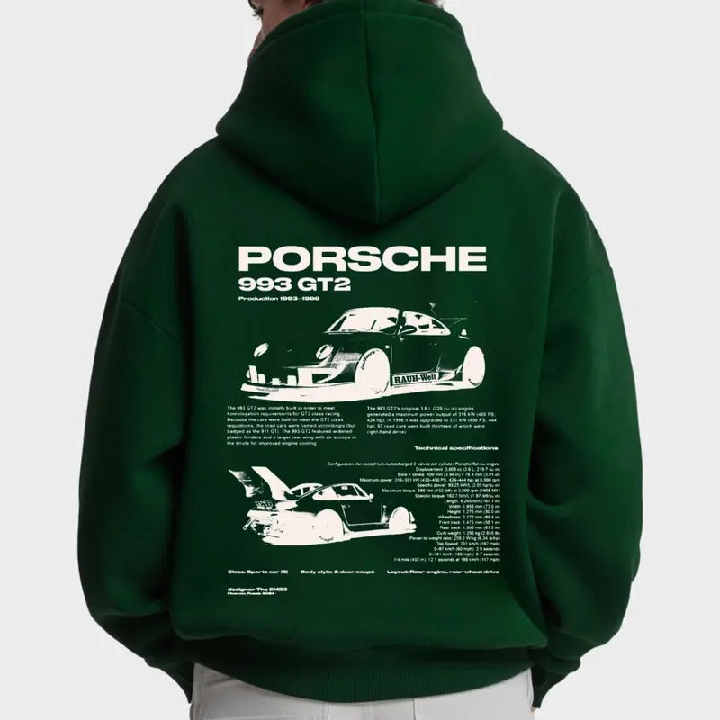 Porsche 993 GT2 Hoodie, Unisex, Menswear, Street Racing Shirt, Car Hoodie, Boyfriend Gift Sweatshirt | InkThreadWorks.com