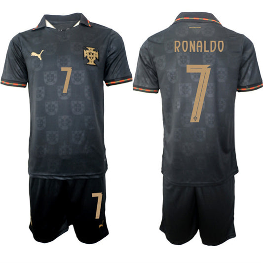 Portugal Team #7 Ronaldo Black 2026 World Cup Away Soccer Jersey Suit