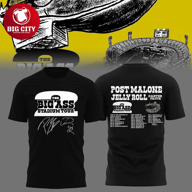 Post Malone THE BIG ASS STADIUM TOUR 2026 Black Two Sided Shirt