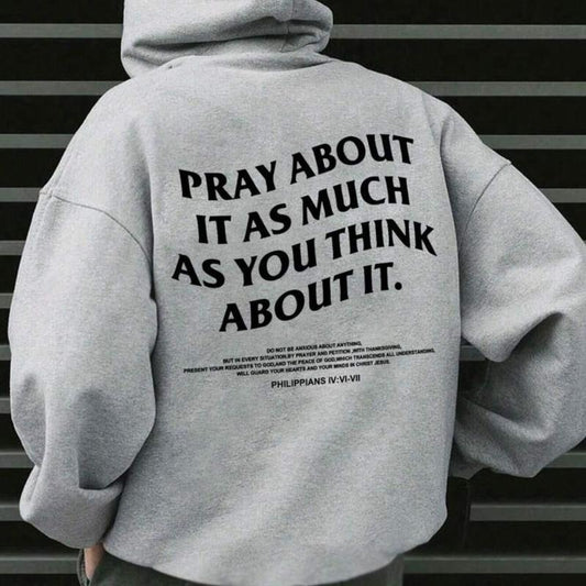Pray As Much As You Think About It Christian Hoodie Casual Street Style Fleece Fabric Pullover Sweatshirt for Women for...