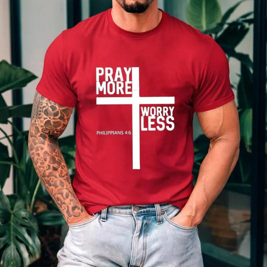 Pray More Worry Less TShirt Casual Style Crew Neck Short Sleeve T-Shirt Tops Trendy for Unisex, Perfect Gift Hoodie,...