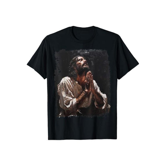 Praying Jesus Christ Christian Tee Crew Neck Short Sleeve T-Shirt Tops Trendy for Unisex Hoodie, Sweatshirt