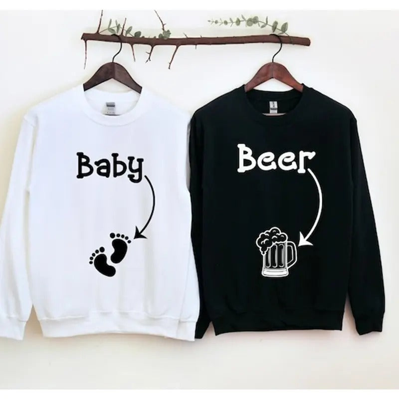 Pregnancy Announcement Sweatshirt, Funny Couple Shirts, Baby and Beer Shirts, Baby Announcement, Baby Shower Ideas Shirts, Pregnant AF