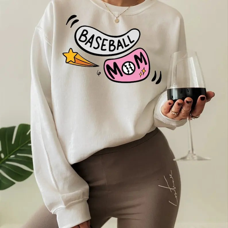 Premium  Funny Baseball Mom Sweatshirt, Women's Baseball Mama Shirt, Cute Mother's Day Gifts, Mom's Birthday Gifts, Cheer...