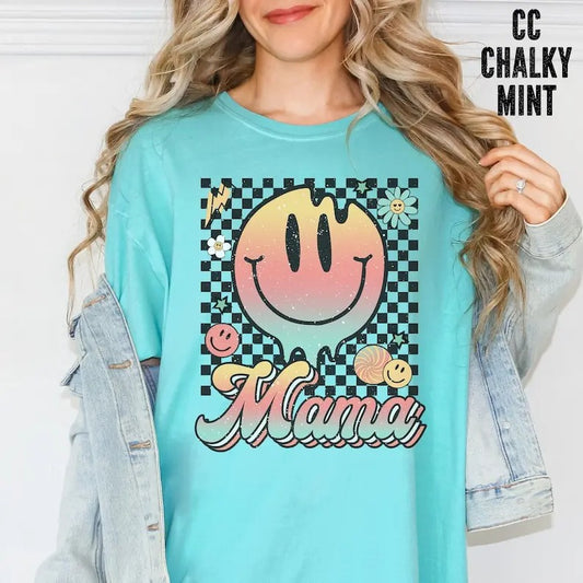 Premium  MAMA Shirt, Mother's Day Gift, New Mom Shirt, Motherhood Shirt, Hot Mess Mama Shirt, Boho Mama Shirt, Smiley Face Mama