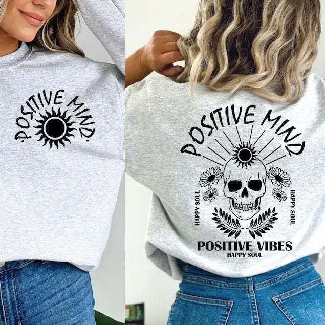 Premium  Positive Mind Skull,  Self love,Inspirational , Wildflower shirt Hoodie, Sweatshirt | InkThreadWorks.com