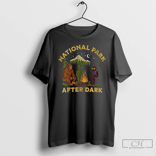 Premium Bigfoot Mothman Alien National Park After Dark T-Shirts, Hoodie, Sweatshirt | InkThreadWorks.com