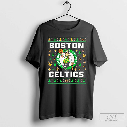 Premium Boston Celtics Basketball Team Ugly Christmas Logo T-Shirts, Hoodie, Sweatshirt | InkThreadWorks.com