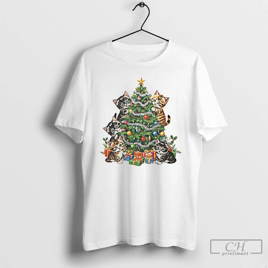 Premium Cat Lover Lady Christmas Tree Merry Christmas T-Shirts, Hoodie, Sweatshirt | InkThreadWorks.com