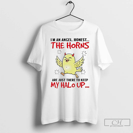 Premium Chicken Im An Angel Honest The Horns Are Just There T-Shirts, Hoodie, Sweatshirt | InkThreadWorks.com