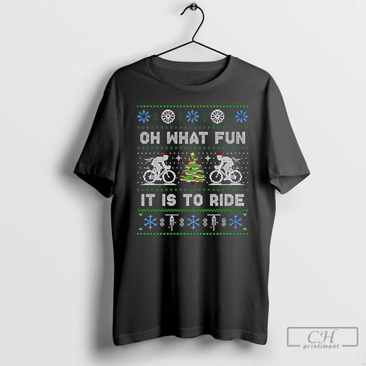 Premium Cycling Oh What Fun It Is To Ride Jumper Christmas Bicycle T Shirts Sweater Hoodie, Sweatshirt | InkThreadWorks.com