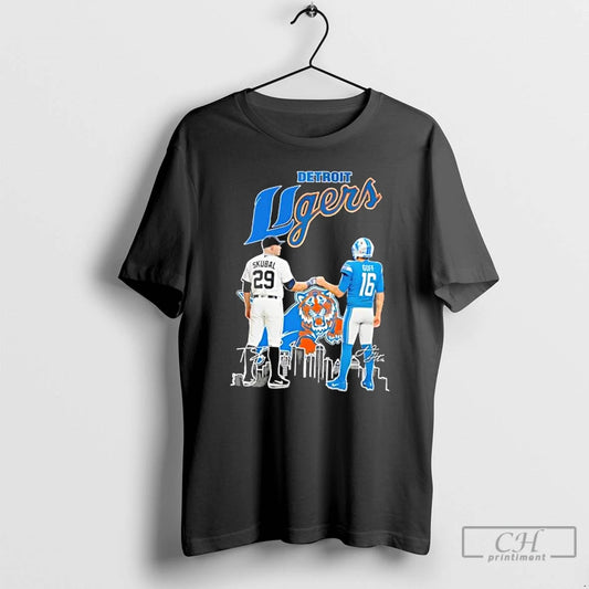 Premium Detroit Ligers Skubal Tigers X Goff Lions Sports Skyline T-Shirts, Hoodie, Sweatshirt | InkThreadWorks.com