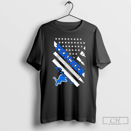 Premium Detroit Lions Football X Teacher American Flag T-Shirts, Hoodie, Sweatshirt | InkThreadWorks.com