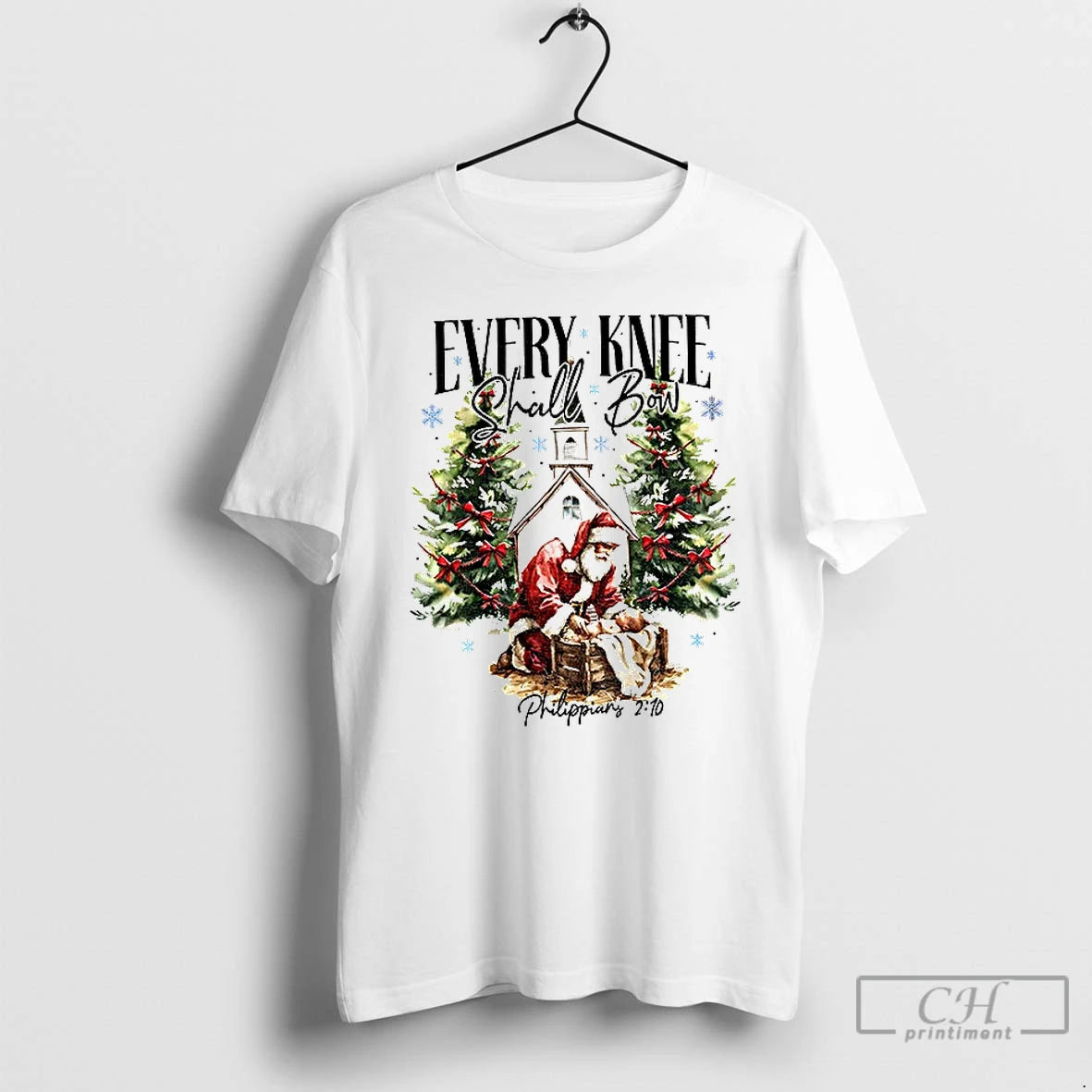 Premium Every Knee Shall Bow Santa Claus Merry Christmas T-Shirts, Hoodie, Sweatshirt | InkThreadWorks.com
